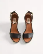 Valentino Double Rockstud Grainy Calfskin Wedge Sandal 105 Mm - Image 5